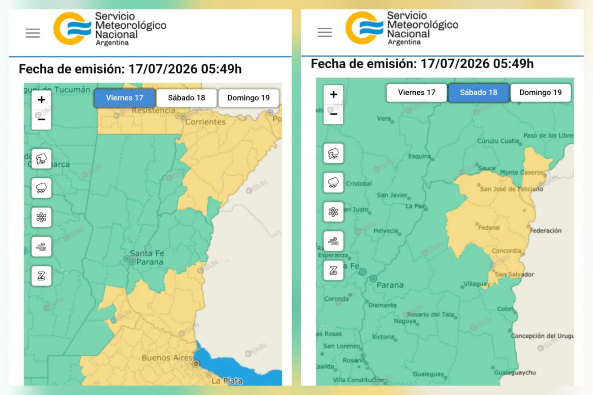 El Servicio Meteorológico emitió un alerta amarillo por tormentas para Entre Ríos durante este fin de semana